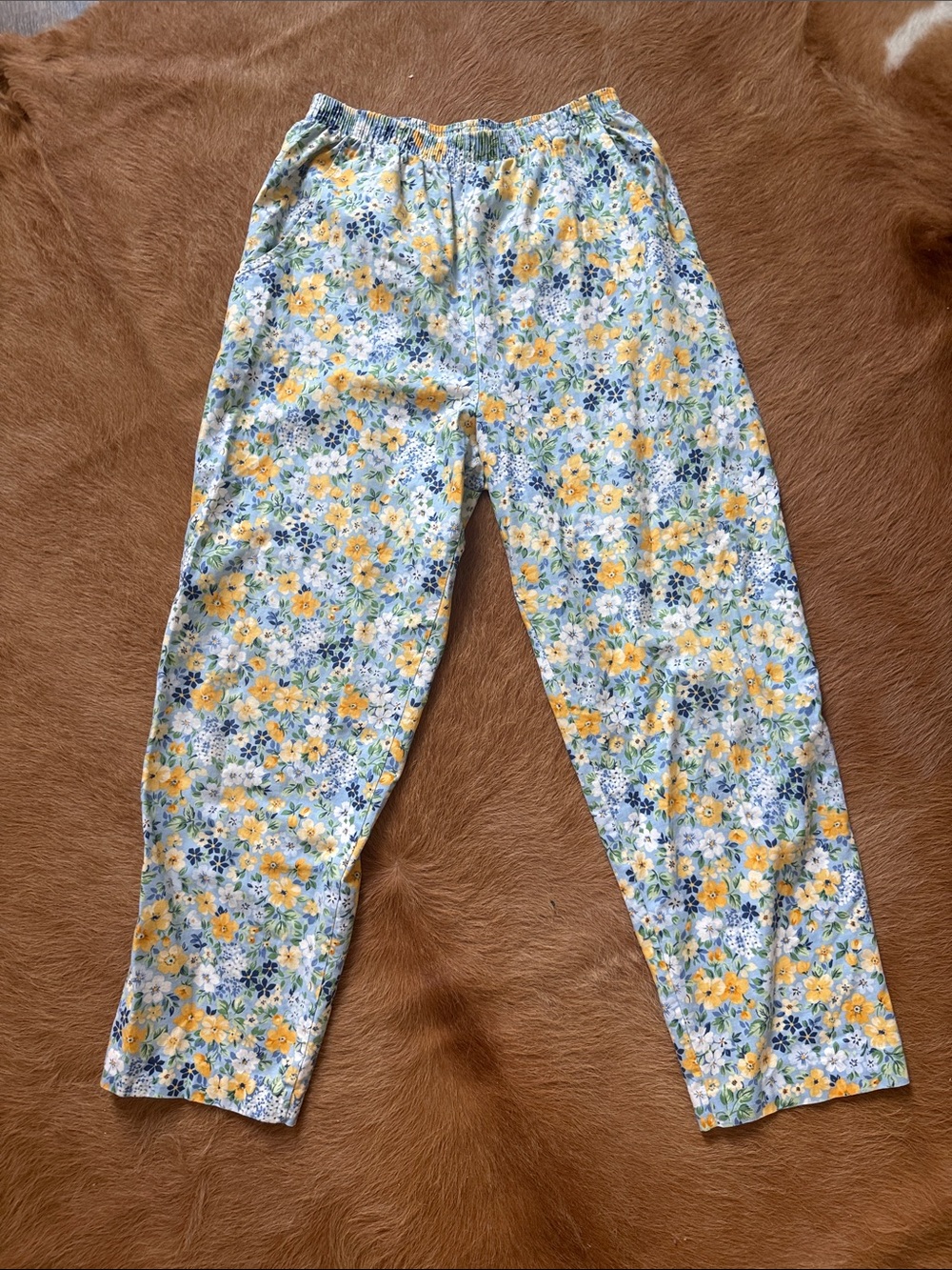 Floral Cotton Pants - Yellow & Blue